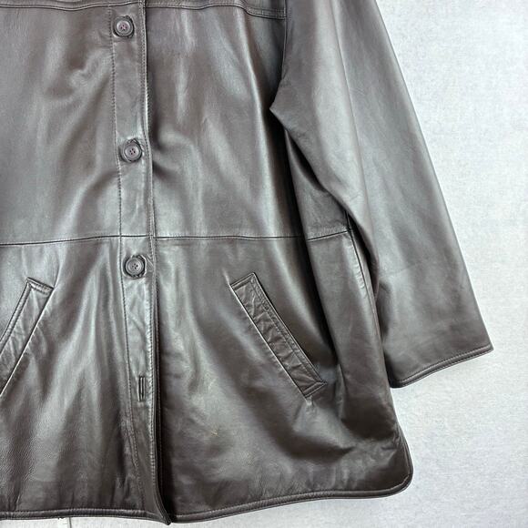 90 Y2K Centigrade Dark Brown Leather Jacket Women 1X Mid Length Satin Lined READ - Picture 6 of 16